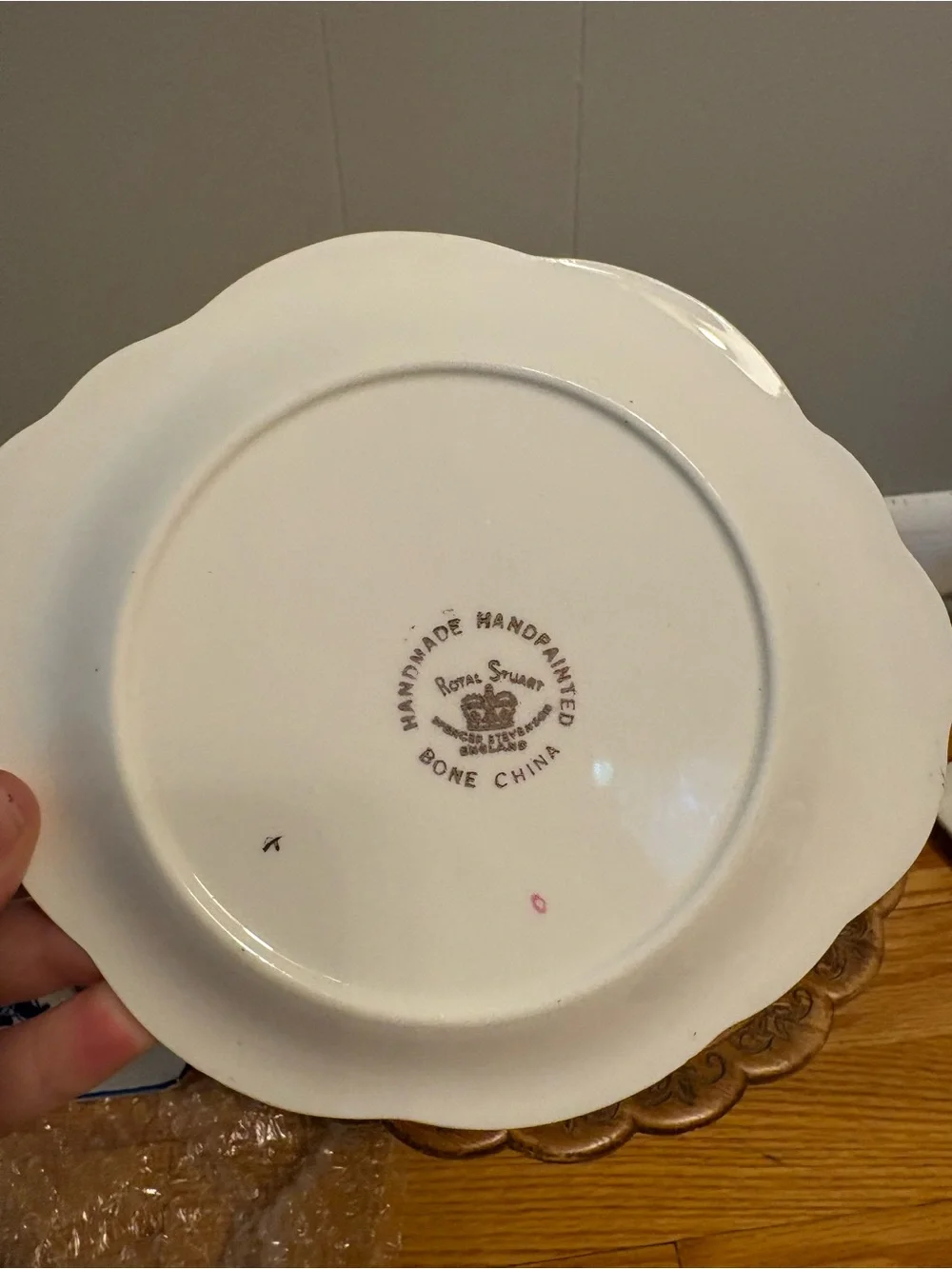 Vintage Royal Stewart Floral White Tea Saucer with Gold Trim